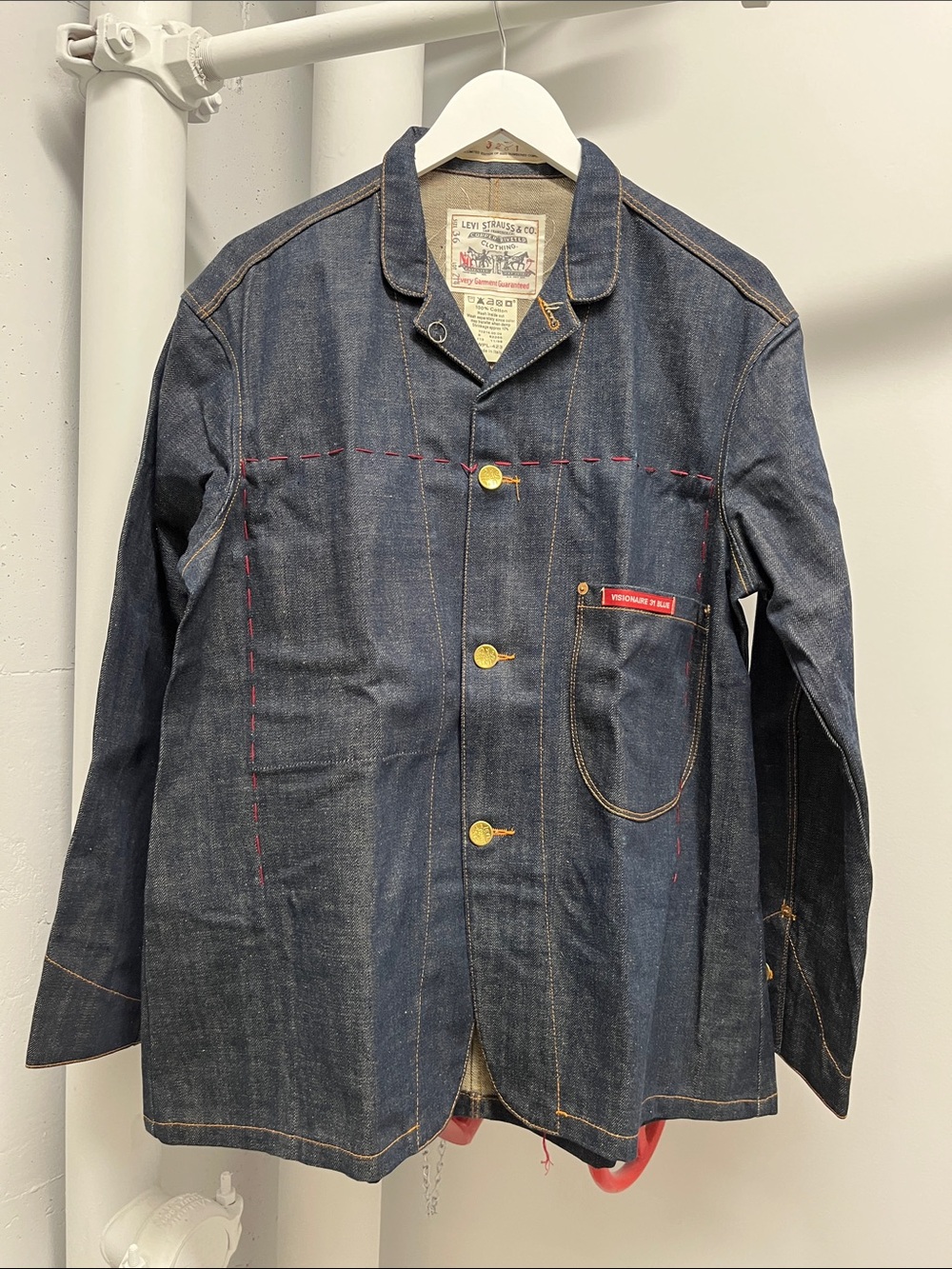 Levi's Indigo Denim Chore Jacket with Red Stitching Accents